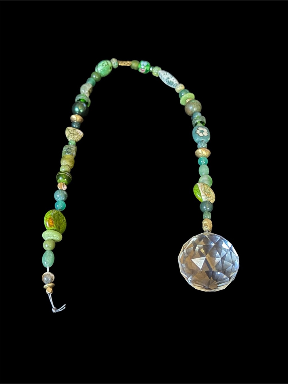 Hanging Green Beads with Faceted Crystal Ball